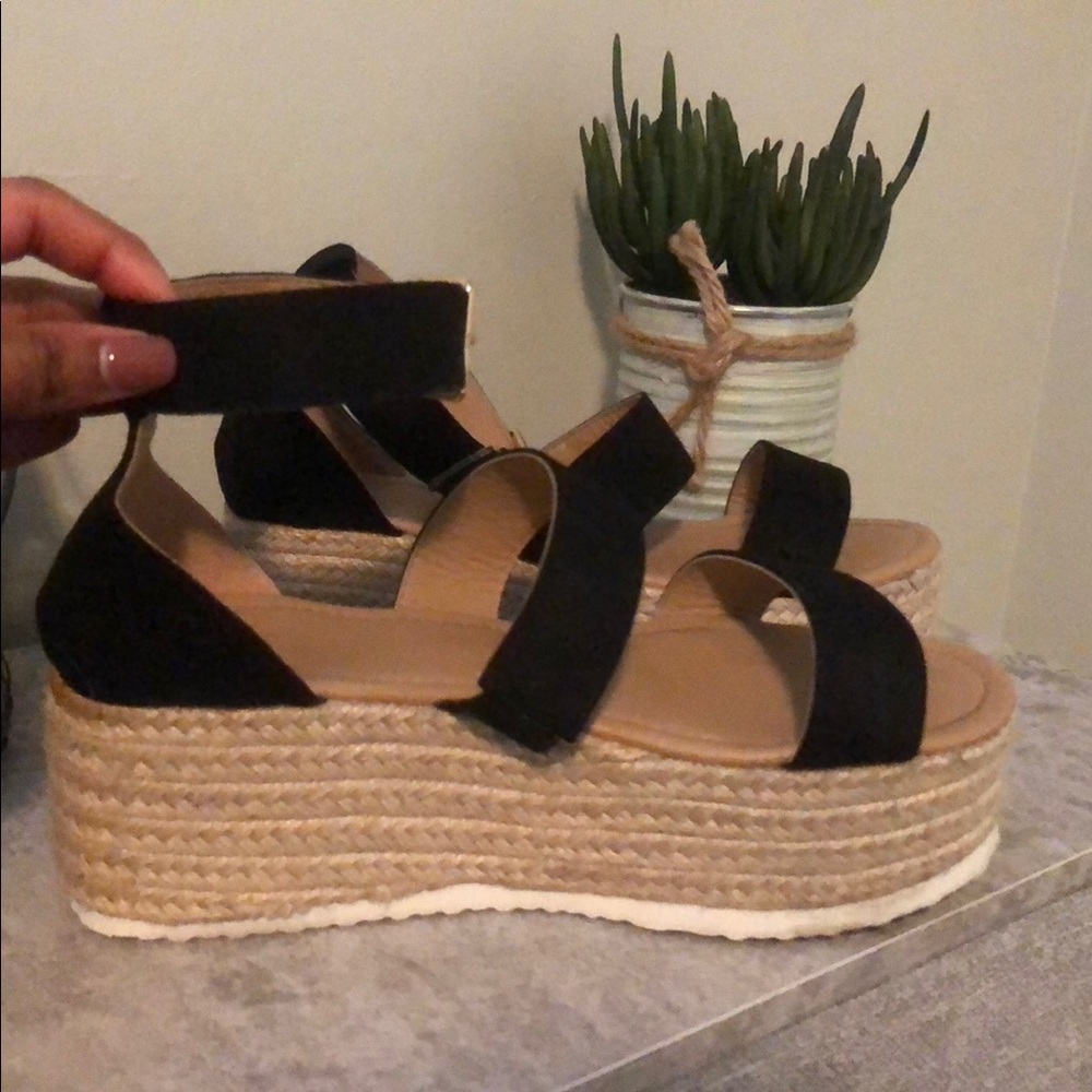 Black suede platform sandals